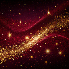 Luxury burgundy velvet texture with glowing golden sparkles, elegant holiday card design