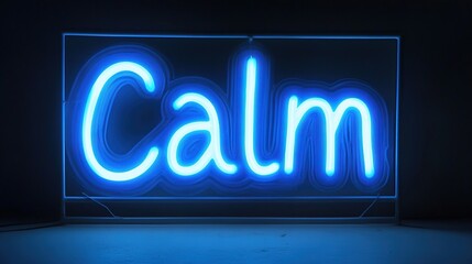 A luminous neon sign radiates tranquility, casting a soothing glow that whispers of serenity. The word Calm is a beacon of peace, inviting the viewer to a moment of respite. Stock Image.