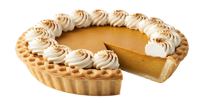 Delicious pumpkin pie with whipped cream dessert thanksgiving on transparent background