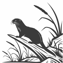 Otter resting on riverbank silhouette