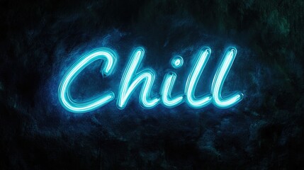 Chill word lights up in neon style, illuminating a night of relaxation and serenity, a visual embodiment of calm and easygoing feelings. Stock Image, HD Quality