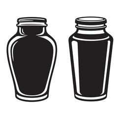 Two stylized black and white glass bottles perfect for vintage or retro design projects