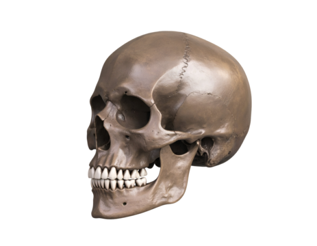 A detailed anatomical skull model showcasing realistic features and textures for educational purposes.