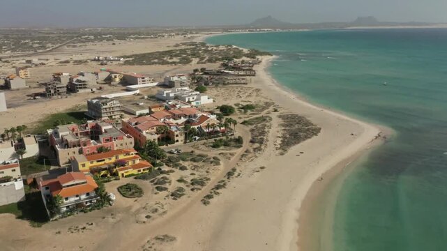 Aerial view of sal rei with its beaches and buildings on a sunny day
