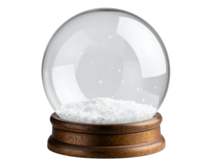 A beautifully crafted snow globe featuring a wooden base and delicate snowflakes inside, perfect for winter decor.