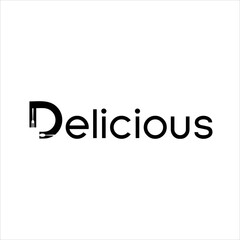 The design of the word "Delicious" with the letter D with spoon and fork ornaments.