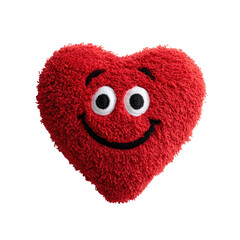 Fototapeta premium A cheerful red heart-shaped plush toy with a smiling face. background removed