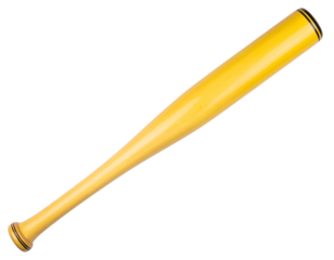 A vibrant yellow wooden baseball bat with black accents, perfect for sports enthusiasts and athletes alike.