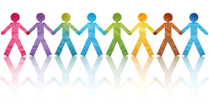 colorful paper cutout figures holding hands isolated on white background, png, ai generated - Powered by Adobe