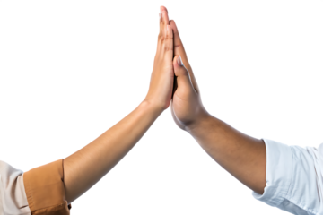 high five gesture between two people isolated on white background, png, ai generated