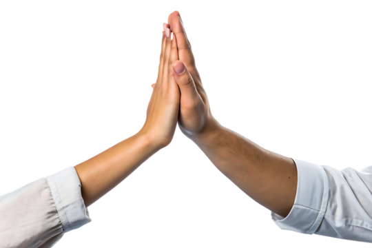 high five gesture between two people isolated on white background, png, ai generated