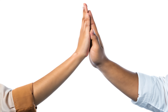 high five gesture between two people isolated on white background, png, ai generated