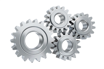 interlocking metal gears isolated on white background, png, ai generated