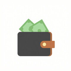 flat vector illustration of a wallet with cash, minimal, clean lines, bold colors, white background