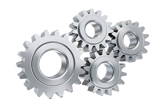 interlocking metal gears isolated on white background, png, ai generated