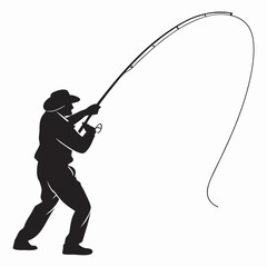 Obraz premium Fisherman casting fly rod silhouette