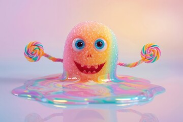 Colorful Slime Monster Toy: Playful and Sweet Whimsical Character in Kids' Imaginative and Surreal Digital Art with Cheerful Expression