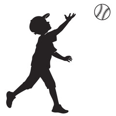 Boy tossing baseball in air silhouette