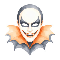 Obraz premium Watercolor painted vampire mask isolated, featuring sharp fangs and sinister face paint look.