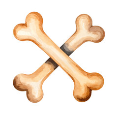 A watercolor painting showcases a Halloween decoration of two crossed bones on transparent backdrop.