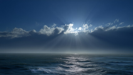 荒天明けの海に差す天使の梯子