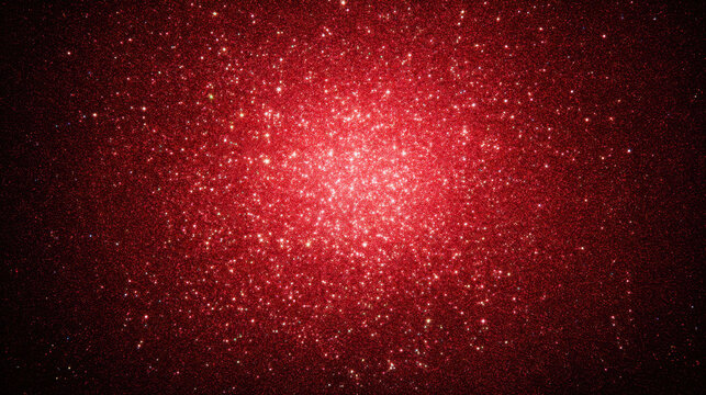 Vibrant red star cluster filled with numerous bright stars against dark background creates stunning cosmic scene. intense color and density evoke sense of wonder and mystery in universe