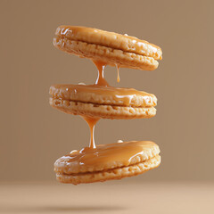Delicious dessert with caramel cookies, sweet syrup, and pastry biscuit indulgence