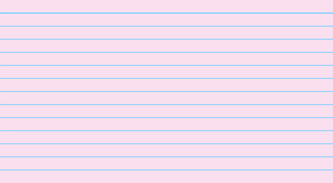 Pink sheet of paper with blue horizontal lines, resembling lined paper or an index card.