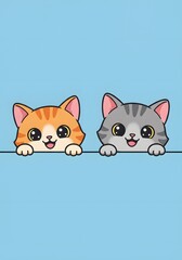 Fototapeta premium Cute Cartoon Cats Peeking Over a Line