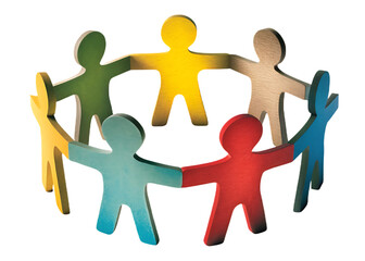 figures of people standing in a circle and holding isolated on white background, png, ai generated