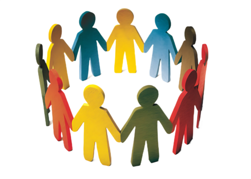 figures of people standing in a circle and holding isolated on white background, png, ai generated