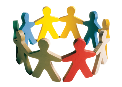 figures of people standing in a circle and holding isolated on white background, png, ai generated