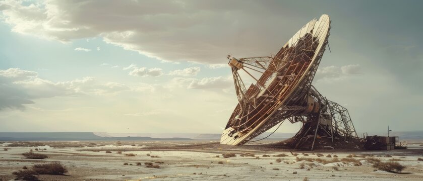 Abandoned dish antenna desert landscape