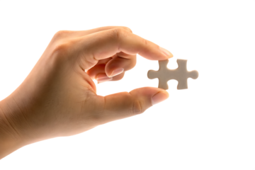 hand holding puzzle isolated on white background, png, ai generated