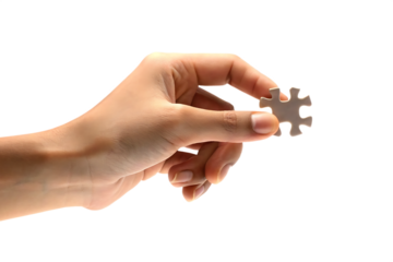 hand holding puzzle isolated on white background, png, ai generated