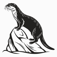 Otter balancing on rock silhouette