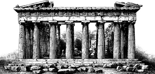 Vintage hand drawn illustration of parthenon greek temple columns for historical design and educational use