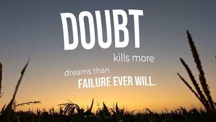 A motivational graphic featuring an inspirational quote over a silhouette of a cornfield at...