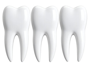 Three glossy white teeth icons arranged in a row, symbolizing dental health and hygiene concepts effectively.