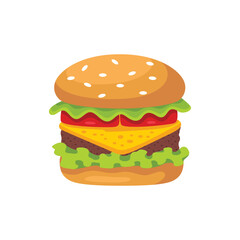A cartoon hamburger with sesame seeds on a bun