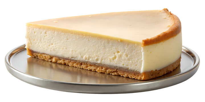 A slice of creamy cheesecake isolated on transparent background, a classic dessert that is perfect for any occasion and will satisfy your sweet tooth - Powered by Adobe