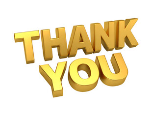 A vibrant and eye-catching rendering of the words 'Thank You' in bold golden letters against a dark background.