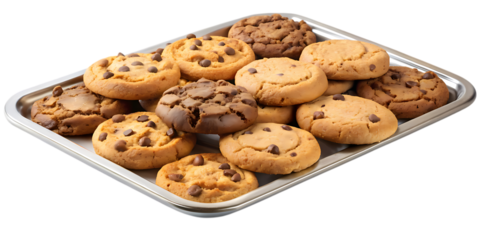 A tray of assorted cookies isolated on transparent background, showcasing a variety of flavors and textures for a delightful treat