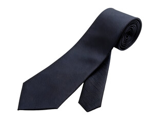A neatly rolled dark tie showcasing a sophisticated texture suitable for formal occasions and business attire.