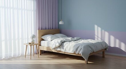 Modern Minimalist Bedroom with White Bedding and Natural Light Soft Color Scheme