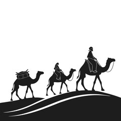 Camel caravan at twilight silhouette