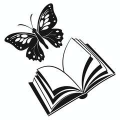 Butterfly on open book silhouette