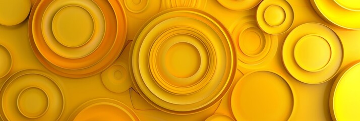A bold and abstract arrangement of concentric circles in various sizes and shades of yellow.