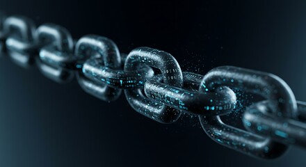 Chain Links Metallic Gray Connected in Abstract Technology Style on Dark Background