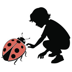 Boy crouching near ladybug silhouette